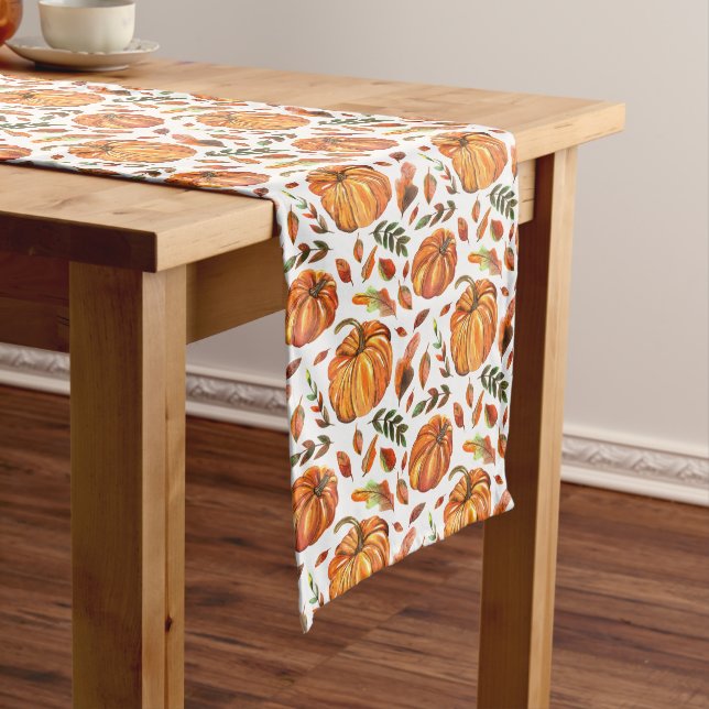 Pumpkins and Fall Leaves Long Table Runner (In Situ)