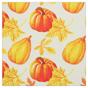 Pumpkins and Fall Leaves Pattern Fabric