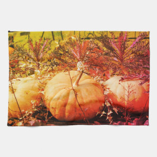 Pumpkins And Fall Plants Abstract  Kitchen Towel