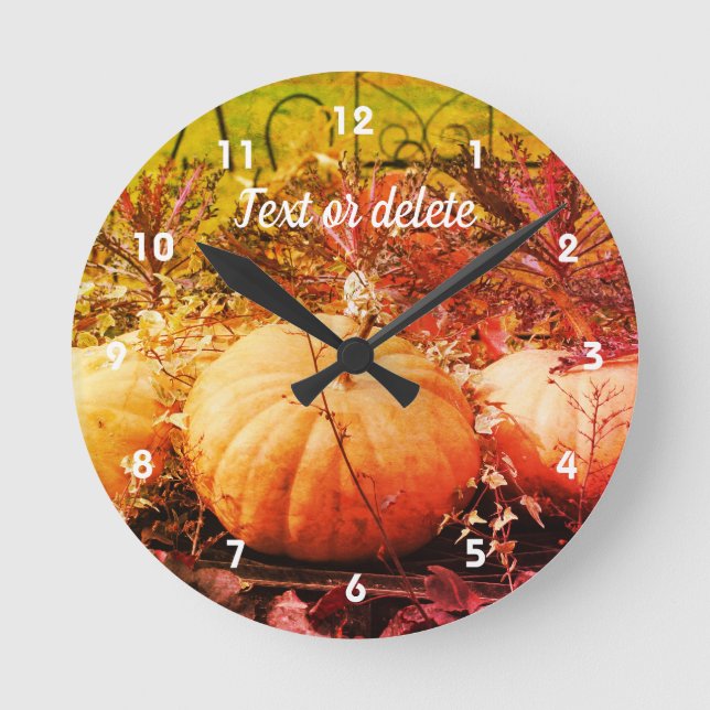 Pumpkins And Fall Plants Personalized Round Clock (Front)