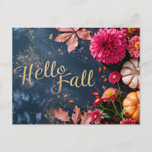 Pumpkins and Flowers Fall greeting Postcard