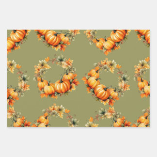Pumpkins and flowers wrapping paper sheet