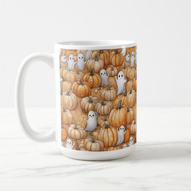 Pumpkins and Ghost Coffee Mug (Left)