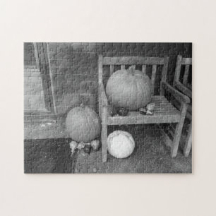 Pumpkins and Gourds in Black and White Jigsaw Puzzle
