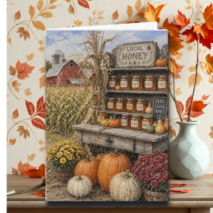 Pumpkins and Home-made Honey Farm Stand Autumn Card