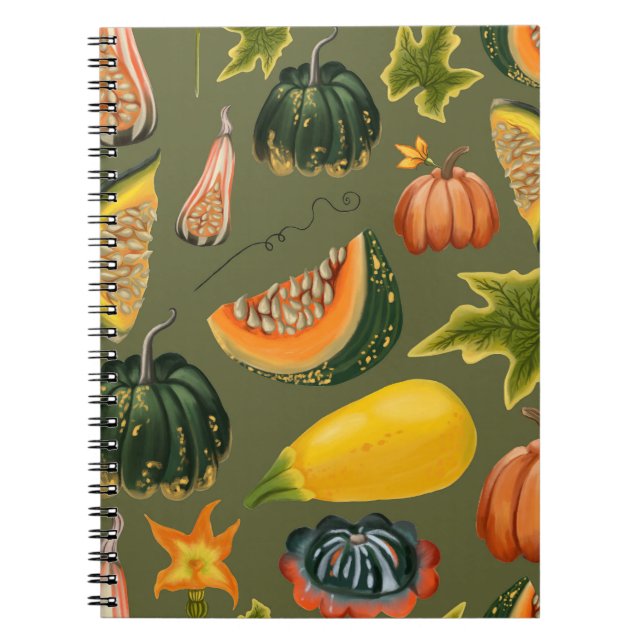 Pumpkins and Leaves: Autumn Greenery Notebook (Front)