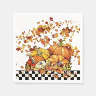 Pumpkins and leaves holiday napkin