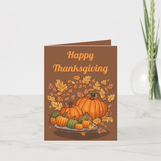 Pumpkins and Leaves Thanksgiving Day  Card (Front)