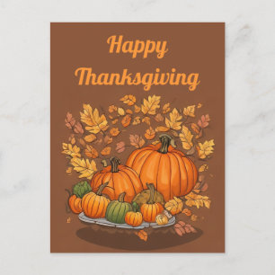 Pumpkins and Leaves Thanksgiving Day Postcard
