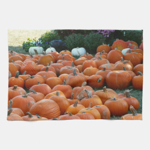 Pumpkins and Mums Autumn Harvest Photography Kitchen Towel