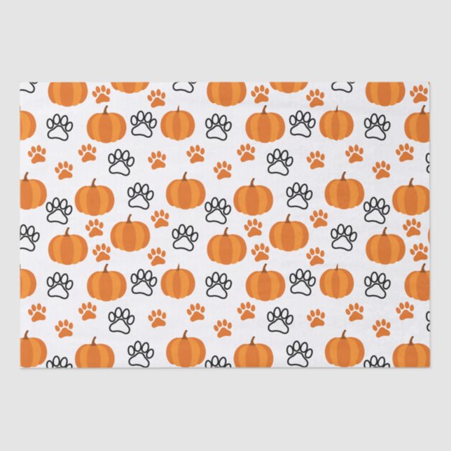 Pumpkins and Paws Halloween White Tissue Paper (Front)