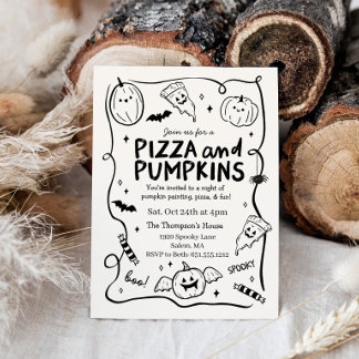 Pumpkins and Pizza Kids Halloween Party Invitation