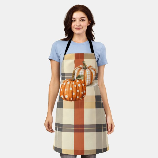 Pumpkins and Plaid Fall Apron (Worn)