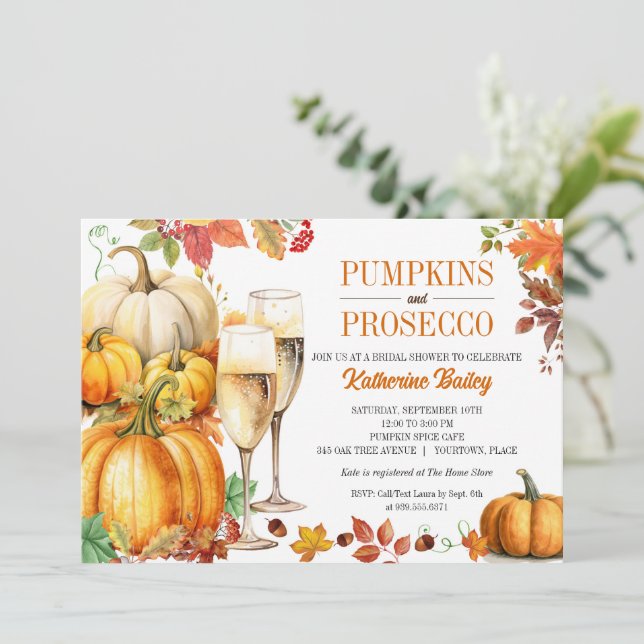 Pumpkins and Prosecco Bridal Wedding Shower Invitation (Standing Front)