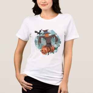 Pumpkins And Scarecrow Halloween Tri-Blend Shirt