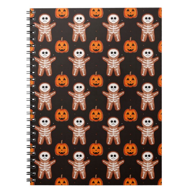 Pumpkins and Skeleton Gingerbread Halloween Design Notebook (Front)