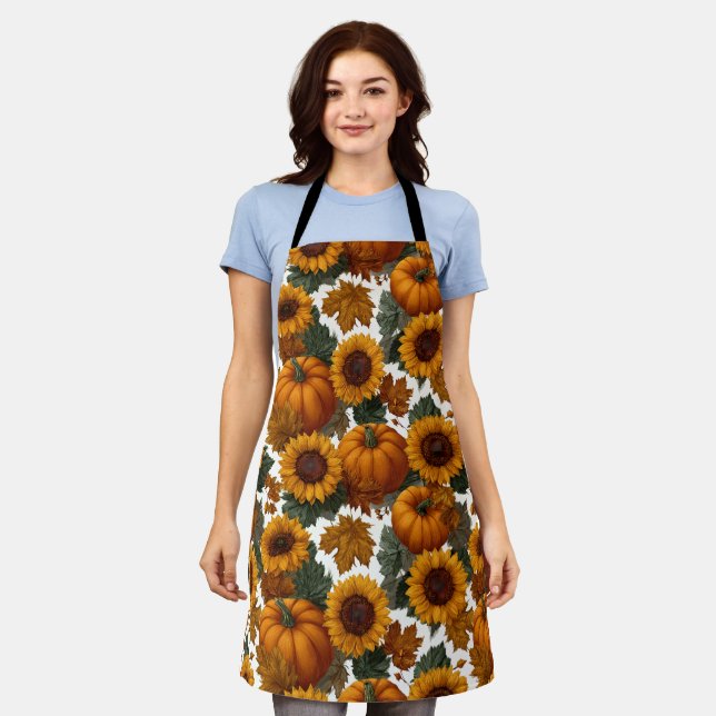 Pumpkins and Sunflowers Autumn Pattern Apron (Worn)