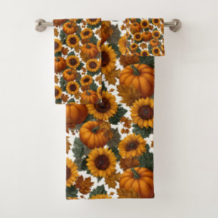 Pumpkins and Sunflowers Autumn Pattern Bath Towel Set