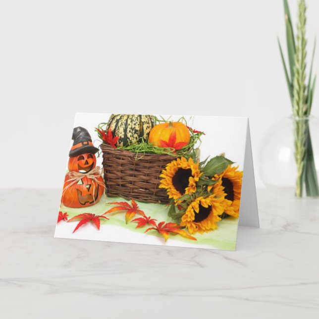 Pumpkins and Sunflowers Holiday Card (Front)