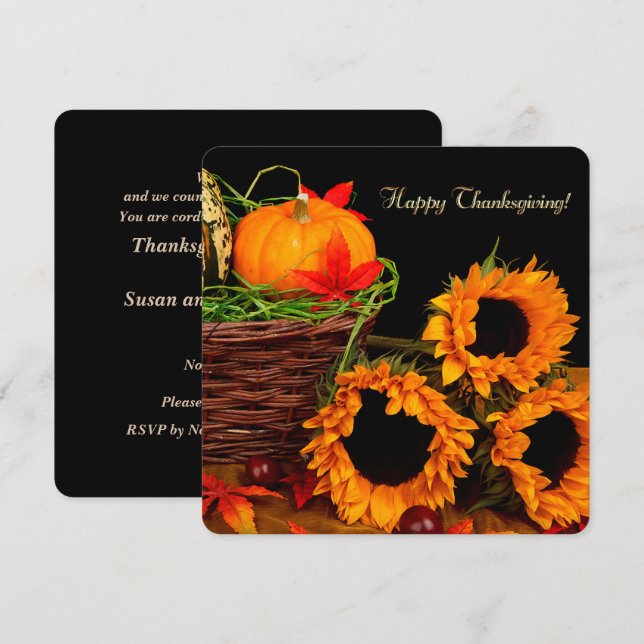 Pumpkins and Sunflowers Thanksgiving Dinner  Invitation (Front/Back)