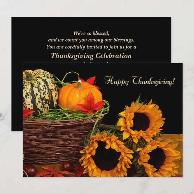  Pumpkins and Sunflowers Thanksgiving Dinner Invitation (Front/Back)