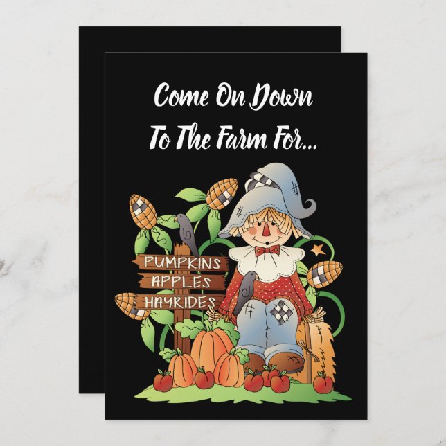 Pumpkins apples hayrides farm party invitation (Front/Back)