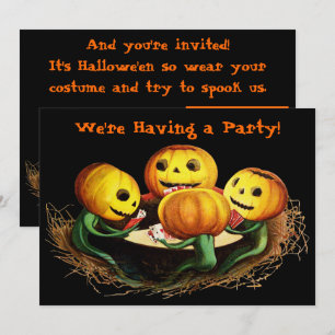 Pumpkins at Cards Halloween Party Invitation