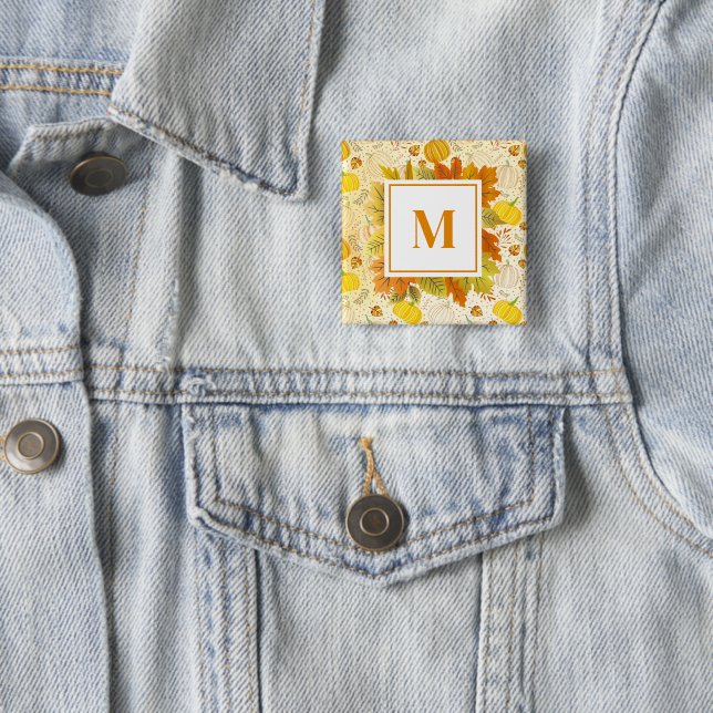 Pumpkins Autumn Fall Harvest Pattern 2 Inch Square Button (In Situ)