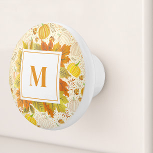Pumpkins Autumn Fall Harvest Pattern Ceramic Knob