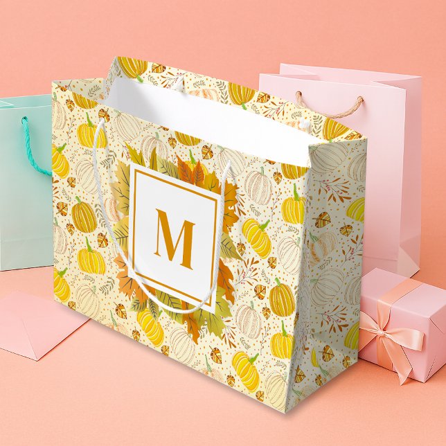 Pumpkins Autumn Fall Harvest Pattern Large Gift Bag (Creator Uploaded)