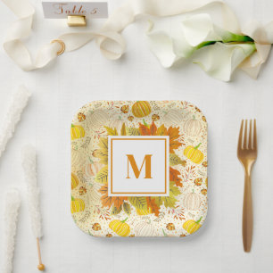 Pumpkins Autumn Fall Harvest Pattern Paper Plate