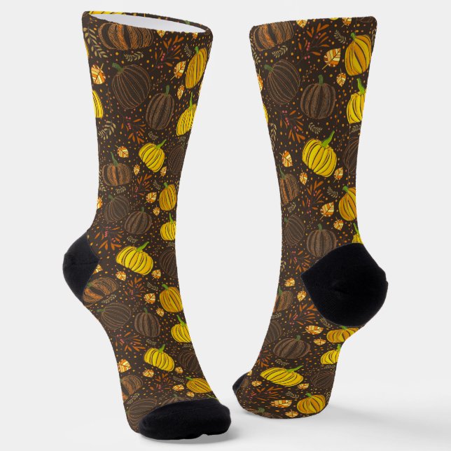 Pumpkins Autumn Fall Harvest Pattern Socks (Angled)