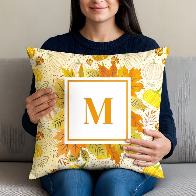 Pumpkins Autumn Fall Harvest Pattern Throw Pillow (Creator Uploaded)
