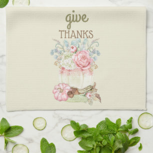 Pumpkins Autumn Fall Pink Ivory Sage Kitchen Towel