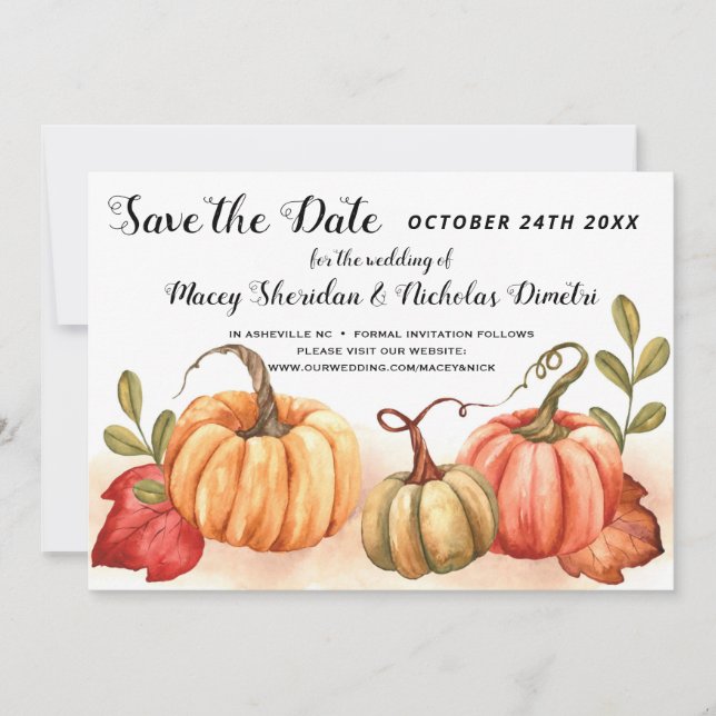 Pumpkins Autumn Fall Wedding Save the Date Card (Front)
