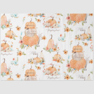Pumpkins Autumn Flowers n Fall Leaves Watercolor Tissue Paper