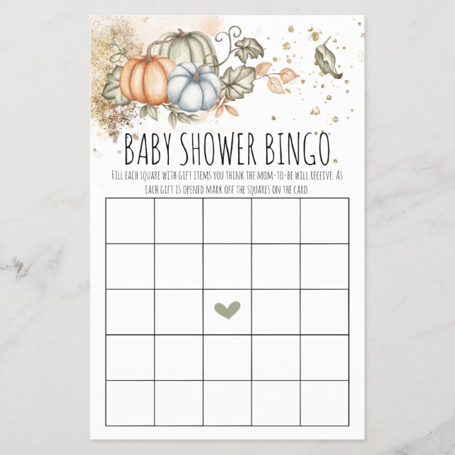 Pumpkins Baby Shower Game Bingo Card (Front)