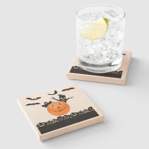 Pumpkins, Bats and Ghost Stone Coaster