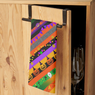 Pumpkins, Bats and Halloween Party Kitchen Towel