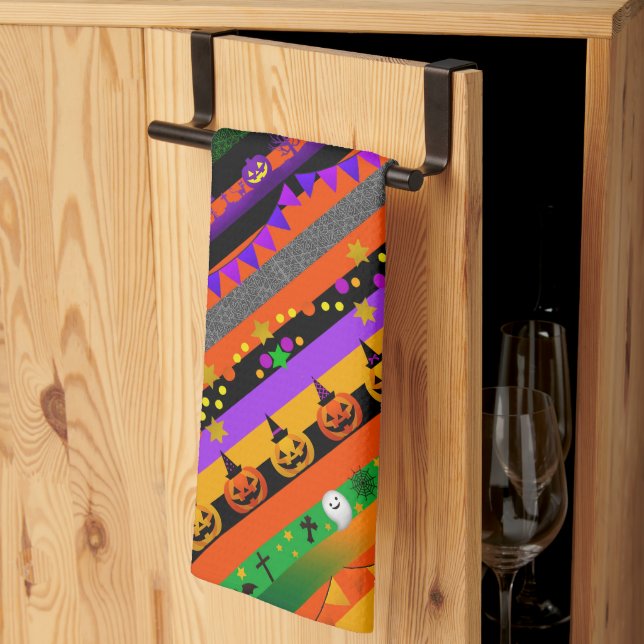 Pumpkins, Bats and Halloween Party Kitchen Towel (Thirds Fold)