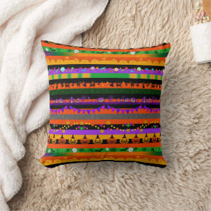 Pumpkins, Bats and Halloween Party  Throw Pillow