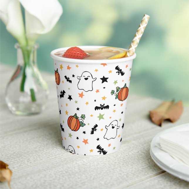 Pumpkins Bats Ghosts Cute Halloween Pattern Paper Cups (Insitu)