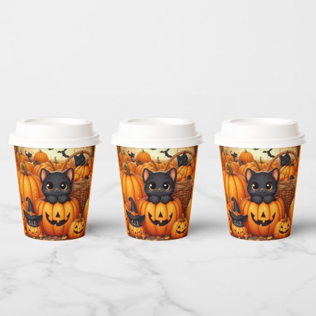 Pumpkins, Black Cats and Bats Halloween Paper Cups (Multi)