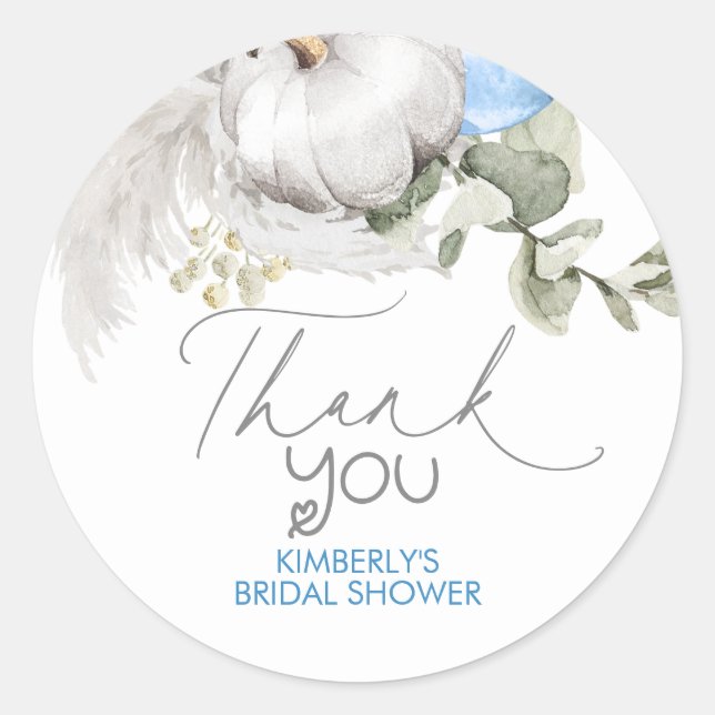 Pumpkins Blue Fall Baby Shower Thank You Classic Round Sticker (Front)