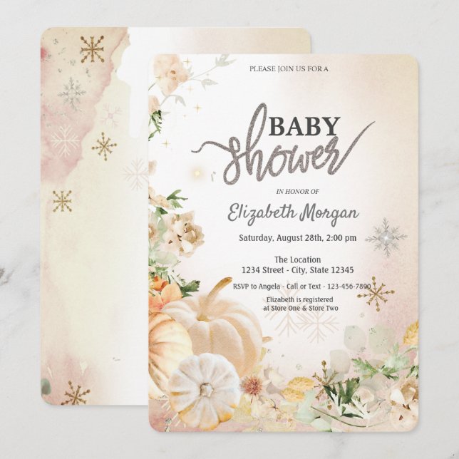 Pumpkins Boho Flowers Snowflakes Baby Shower   Invitation (Front/Back)