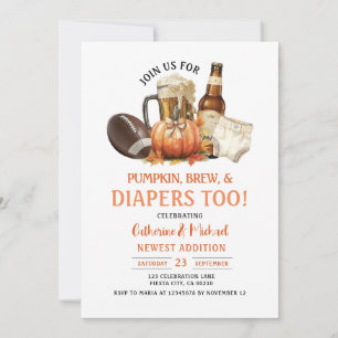 Pumpkins Brew and Diapers Too Baby Shower Autumn Invitation