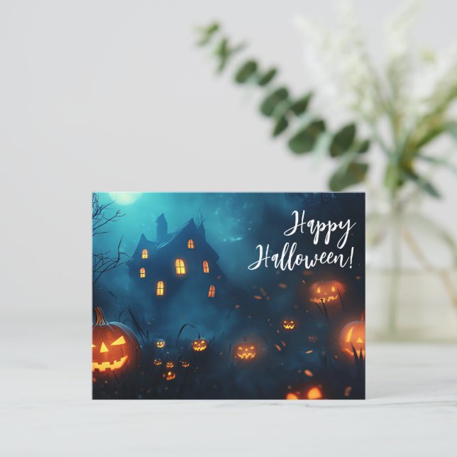 Pumpkins by Night Halloween Greeting Card (Standing Front)