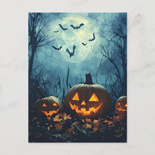 Pumpkins by Night Halloween Greeting Card (Front)