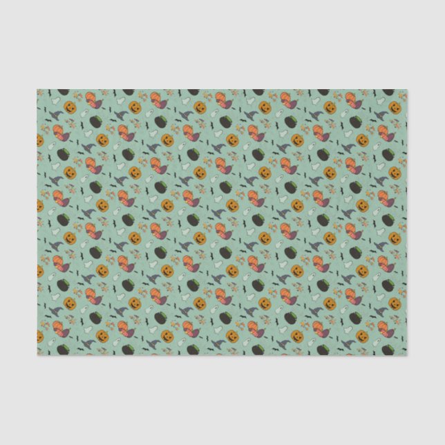 Pumpkins, Cauldrons, Ghosts, Witches Hat Tissue Paper (Front)