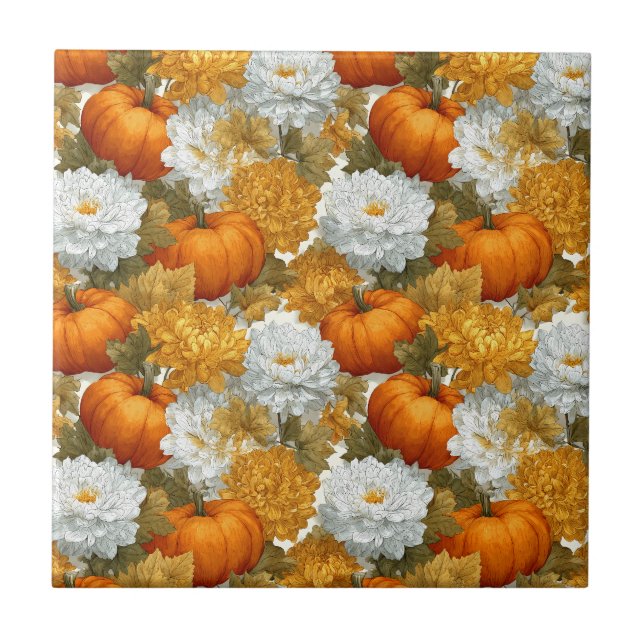 Pumpkins & Chrysanthemums Fall Design Tile (Front)
